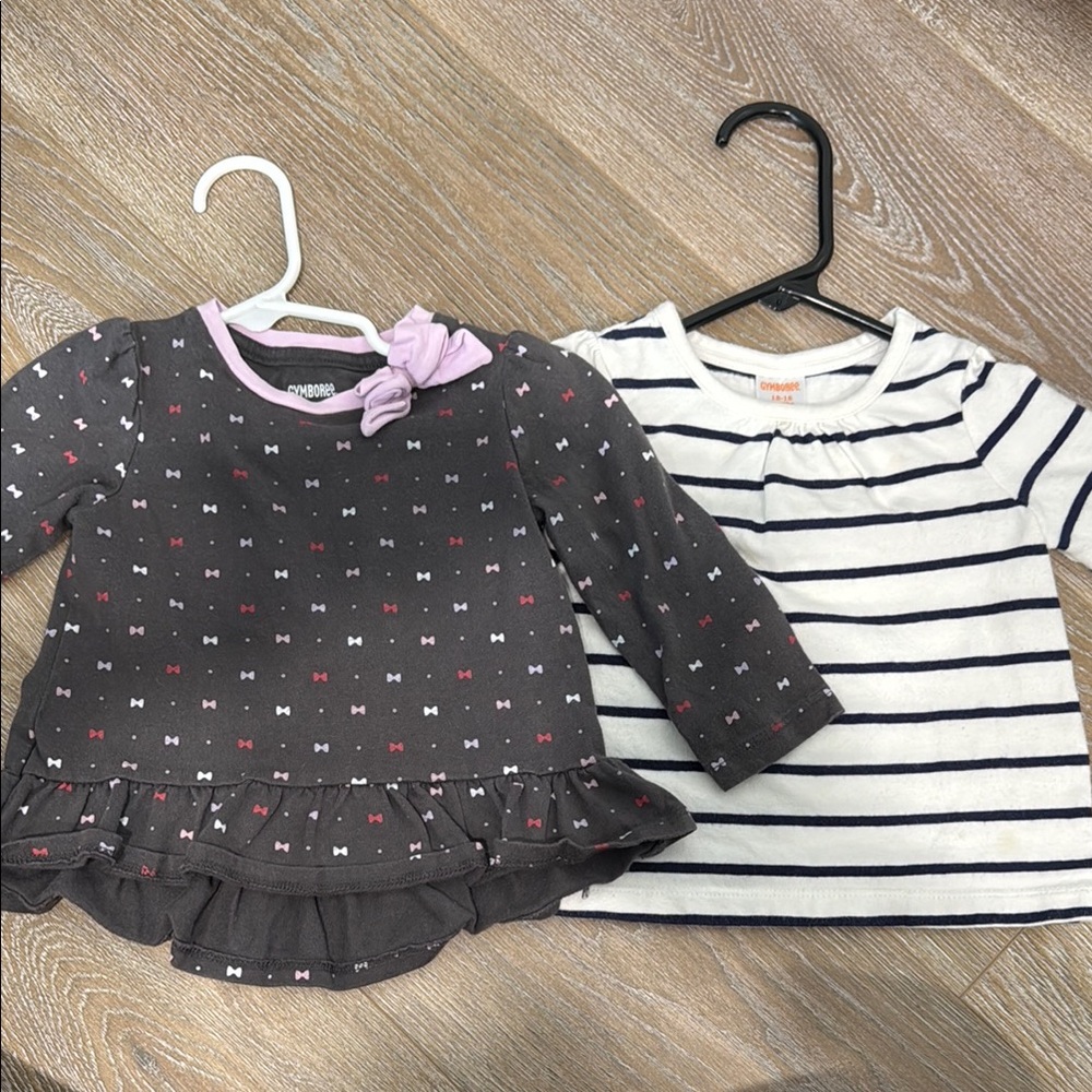 Gymboree Tops - Navy and White Striped & Gray with Pastel bows